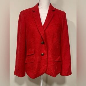 Talbots Wool Blend Blazer Red Womens 14P Lined Career Long Sleeve